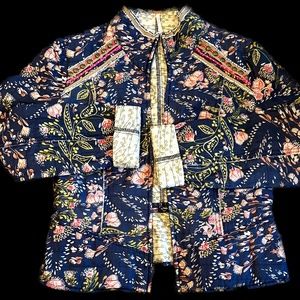 Free People Beaded Quilted Floral Zip up Jacket